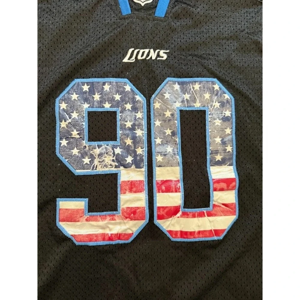 Detroit Lions Suh #90 Nike NFL Stars & Stripes Jersey Mens 44 Black Short Sleeve
